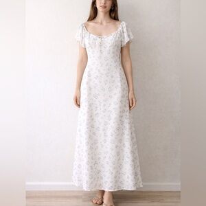 Princess Polly Hera Maxi Dress White Floral Cottagecore Romantic Size 8 NWOT
